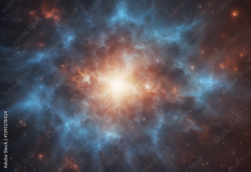 Wall mural space field star nebula background fractal blue rendering colorful 3d illustration night colours uni