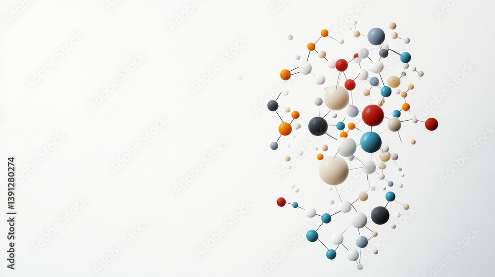 Aufkleber abstract molecular structure with colorful atoms on white background