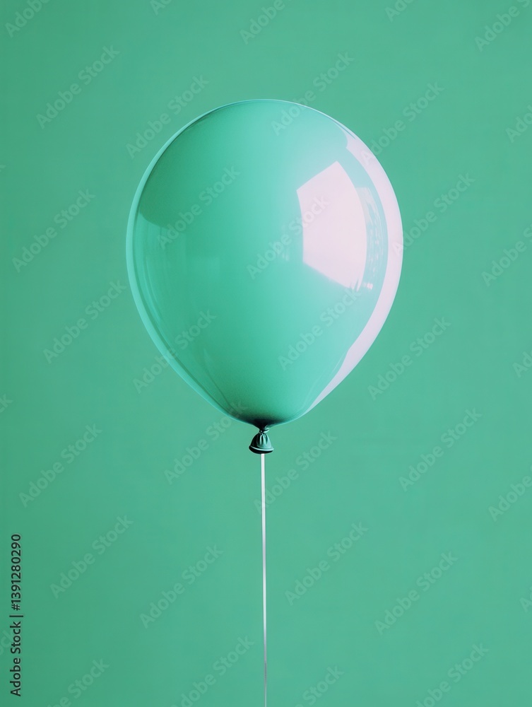 Poster serene teal balloon floating against a matching backdrop casting soft reflections minimalist composi