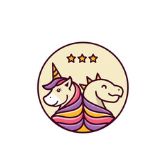 Dinosaurs and Unicorn Logo Cute Character Cartoon