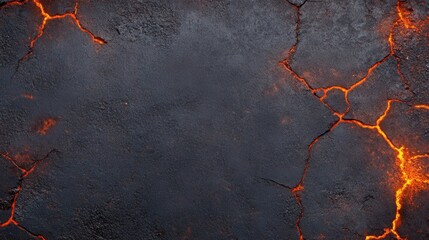 Fiery volcanic rock surface with glowing lava cracks, creating a dramatic and intense atmosphere