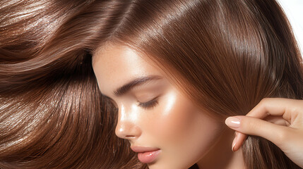 Obraz premium Hair care techniques for radiant long hair beauty studio photography indoor close-up self-care