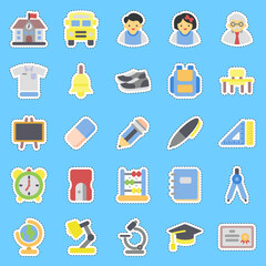 Sticker line cut set of school. School and education elements. Good for prints, posters, logo, advertisement, infographics, etc.
