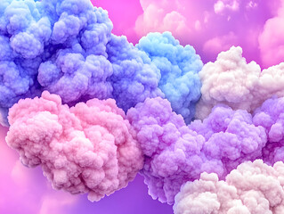 Dreamy Pastel Cloudscape Fluffy Pink, Purple and Blue Clouds on Soft Background