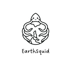 Cute Squid Hug Earth Outline Logo Design