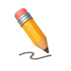 3D pencil icon drawing a line, symbolizing creativity and writing, isolated on PNG transparency background for business or design concepts.  

