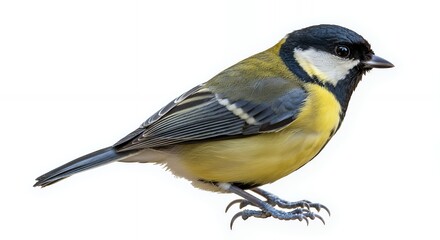 Naklejka premium Great tit bird perched isolated on white background outdoor shot