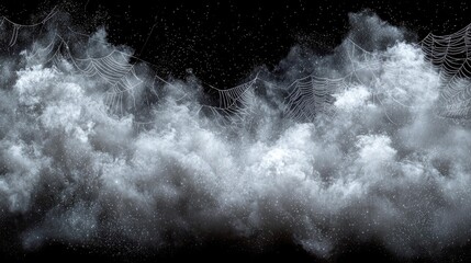 Eerie Night Sky: Spooky Spiderwebs in a Mystical Fog