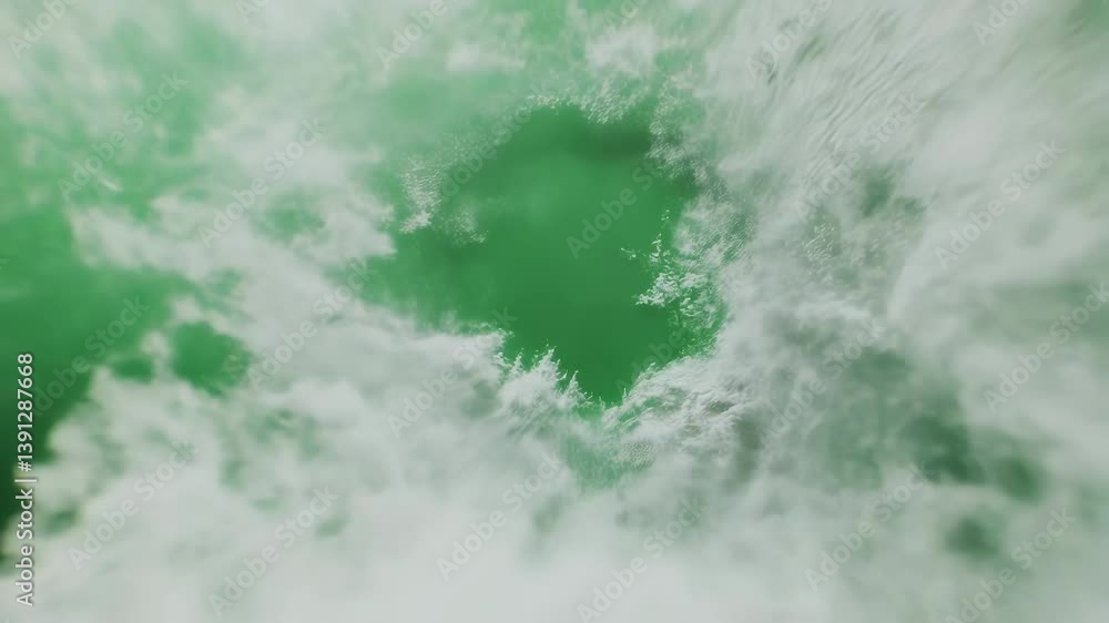 Poster white smoke expanding and creating dynamic hole, revealing pristine green screen background for seam