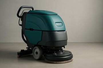 Modern industrial floor scrubber machine on clean surface, focusing on efficiency and durability