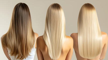 Hair transformation showcase salon studio photography neutral background close-up view beauty concepts