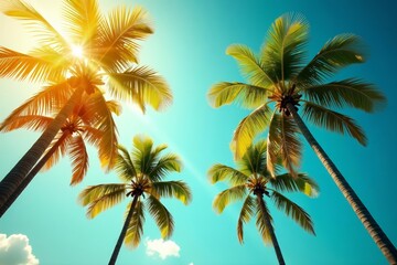 Vibrant summer background featuring palm trees on a sunny day, vibrant, beach