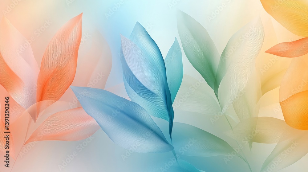 Poster soft colorful leaves on a gentle gradient background for design