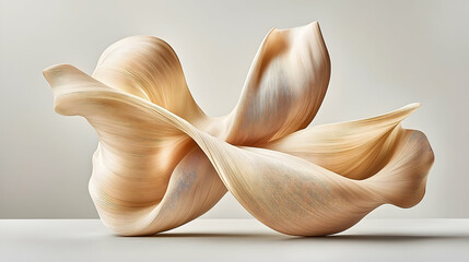 An abstract sculpture displaying intertwined curves in a neutral tone