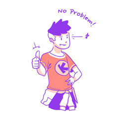 Confident boy in orange shirt gives a thumbs up with “No Problem!” text