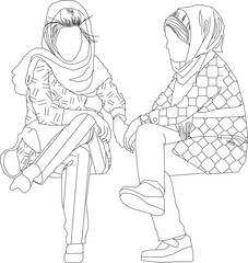 silhouette design vector illustration sketch of fashion woman wearing hijab wearing headscarf