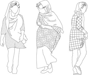 silhouette design vector illustration sketch of fashion woman wearing hijab wearing headscarf 