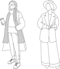 silhouette design vector illustration sketch of young female fashion model in cute clothes for photo shoot session
