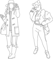 silhouette design vector illustration sketch of young female fashion model in cute clothes for photo shoot session