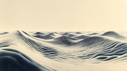 The image depicts rippled sand dunes under a clear sky