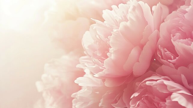 Beautiful pink peonies in soft focus and natural light