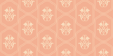 Vintage seamless pattern with elegant floral ornament in soft peach and cream colors for wallpaper textile and decorative backgrounds
