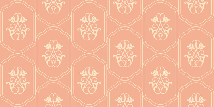 Vintage seamless pattern with elegant floral ornament in soft peach and cream colors for wallpaper textile and decorative backgrounds