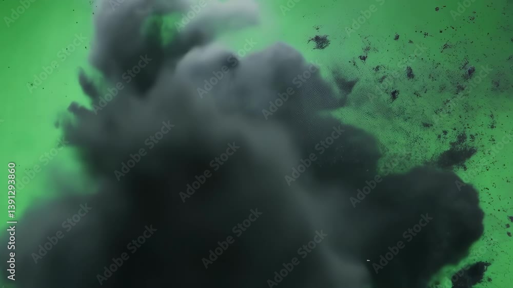 Aufkleber black smoke is billowing and expanding on a vibrant green screen background, creating a dramatic and
