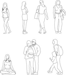 silhouette design vector illustration sketch of a group of people with all their activities