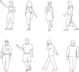 silhouette design vector illustration sketch of a group of people with all their activities 