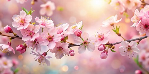 Obraz premium Delicate pink cherry blossoms adorn a beautiful spring bouquet of cherry tree branches with intricate floral patterns and gentle hues, garden decor, tree branches