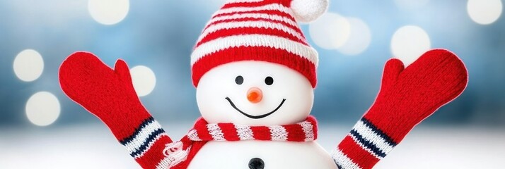 Cheerful snowman with winter accessories