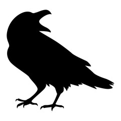 Silhouette of Spooky Halloween Crow. Flat Vector Illustration.