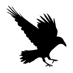 Silhouette of Spooky Halloween Crow. Flat Vector Illustration.