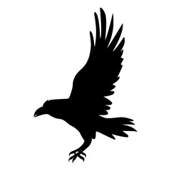 Silhouette of Spooky Halloween Crow. Flat Vector Illustration.