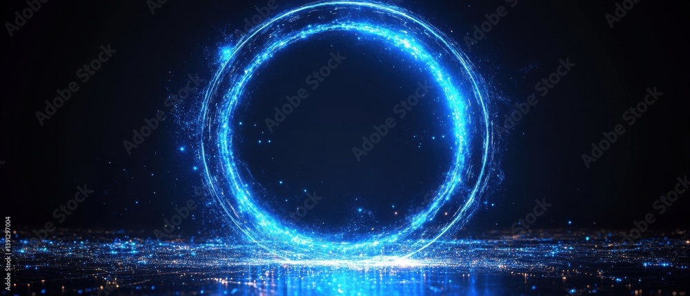 Poster captivating blue light circle on dark background creating a futuristic and ethereal atmosphere for t