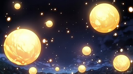 Fototapeta premium A colorful array of balloons floating gently in the clear sky creating a whimsical and joyful scene full of childlike wonder and happiness