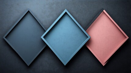 Fototapeta premium Three pastel rhombus frames on dark wall.