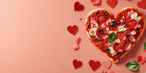 Fototapeta premium Heart Shaped Pizza Valentines Day Treat