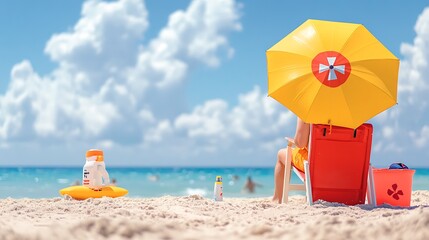 Beach Relaxing Sun Umbrella Summer.