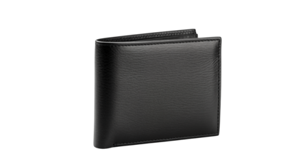 A simple black leather wallet on a transparent background