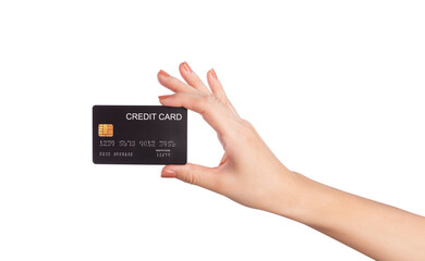Female hand hold credit card isolated on white background