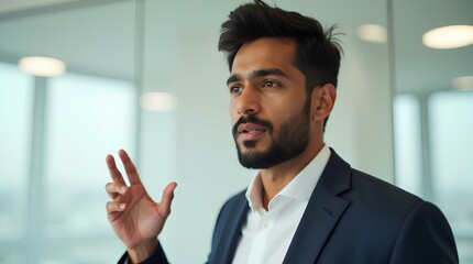 Fototapeta premium Confident Young Businessman Giving a Presentation in Modern Office