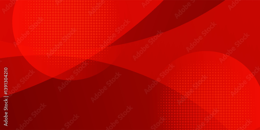 Poster abstract background of curved surfaces and halftone dots in red colors