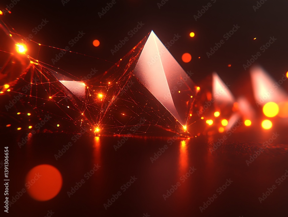 Poster abstract depiction showing geometric shapes and connected networks of light
