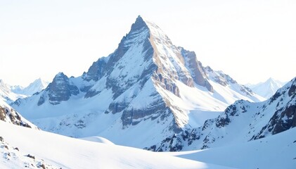 Fototapeta premium Snow-covered mountain peak, pristine white background, outdoors, high