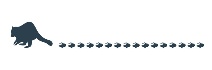 足跡をつけながら歩くアライグマのラインシルエット