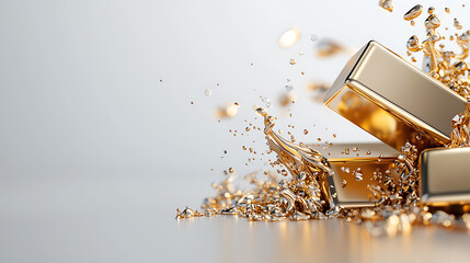 Golden bar explosion studio setting high-quality image dynamic background close-up view wealth concept