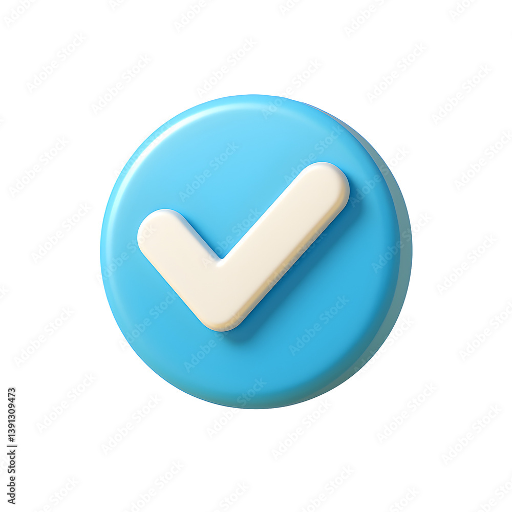 Poster 3d blue check mark icon for validation, confirm or success concept on png transparency background fo