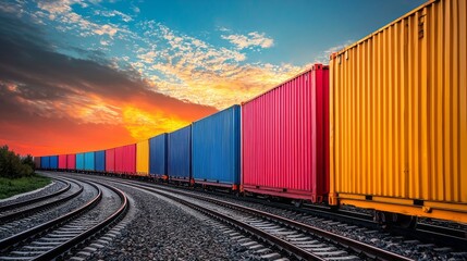 Fototapeta premium A train with many colorful containers on it